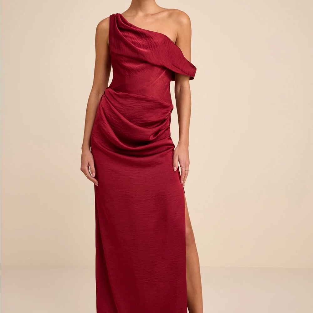 Lulu's One-Shoulder Burgundy Dress